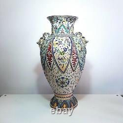 Japanese Moriage Satsuma Pottery Vase Antique Late Meiji Era 18.5