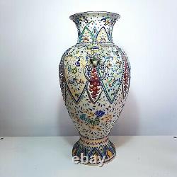 Japanese Moriage Satsuma Pottery Vase Antique Late Meiji Era 18.5