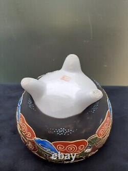 Japanese Satsuma Ceramic Incense Burner Moriage Gilt Kannon & 5 Immortals 16 cm