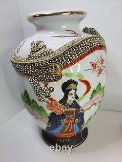 Japanese Satsuma Dragon Moriage Vase 12