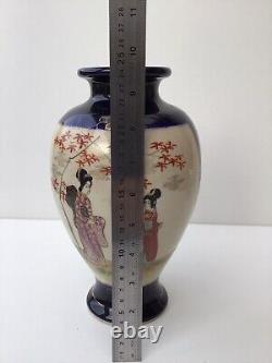 Japanese Satsuma Export Ware vase Cobalt gilt Moriage geisha ladies