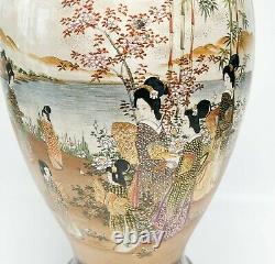 Japanese Satsuma Large Hand Painted Porcelain Vase 18.5 inches tall Meiji Period