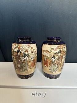 Japanese Satsuma Mirror Pair Vases Meiji Period