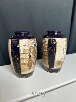 Japanese Satsuma Mirror Pair Vases Meiji Period