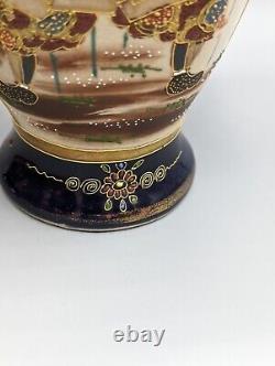 Japanese Satsuma Mirror Pair Vases, Samurai Shimazu, Moriage, Mark, Cobalt Blue