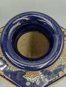 Japanese Satsuma Mirror Pair Vases, Samurai Shimazu, Moriage, Mark, Cobalt Blue