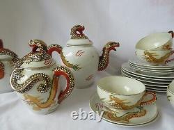 Japanese Satsuma Moriage Immortals Dragon Porcelain Tea Set Lithophane Geishas
