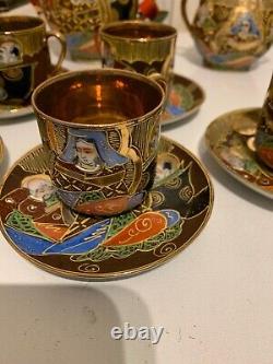 Japanese Satsuma Perfect Tea Set Samurai China Gold Lined Eggshell Porcelain