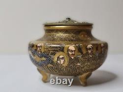 Japanese Satsuma Porcelain Incense Burner Polychrome & Gold Gilt Taisho Period
