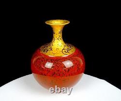 Japanese Satsuma Pottery Gold Scrollwork Slip Glaze Antique 6.5 Vase 1890-1912