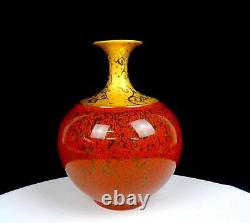 Japanese Satsuma Pottery Gold Scrollwork Slip Glaze Antique 6.5 Vase 1890-1912