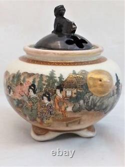 Japanese Satsuma Pottery Koro Painted Bijin by Kizan Antique Meiji 1900