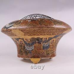 Japanese Satsuma Pottery Vase Bowl Incense Immortals Circa 1900s