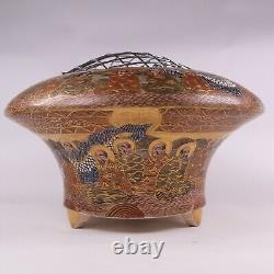 Japanese Satsuma Pottery Vase Bowl Incense Immortals Circa 1900s