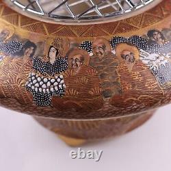 Japanese Satsuma Pottery Vase Bowl Incense Immortals Circa 1900s