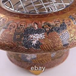 Japanese Satsuma Pottery Vase Bowl Incense Immortals Circa 1900s