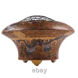 Japanese Satsuma Pottery Vase Bowl Incense Immortals Circa 1900s