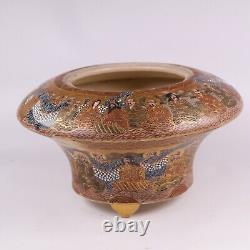 Japanese Satsuma Pottery Vase Bowl Incense Immortals Circa 1900s