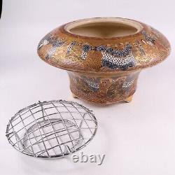 Japanese Satsuma Pottery Vase Bowl Incense Immortals Circa 1900s