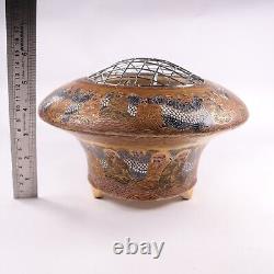 Japanese Satsuma Pottery Vase Bowl Incense Immortals Circa 1900s