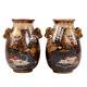 Japanese Satsuma Pottery Vases Moriage Immortal Haloed Warriors Signed c1890