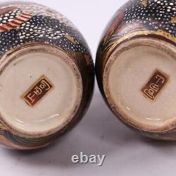 Japanese Satsuma Pottery Vases Moriage Immortal Haloed Warriors Signed c1890