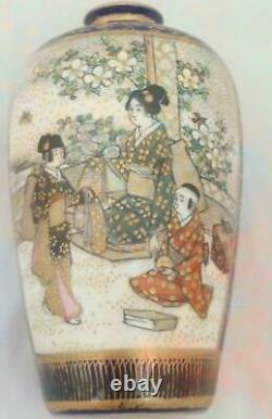 Japanese Satsuma Small Vase Painted Scenes Mark Kozan Antique Meiji 1900
