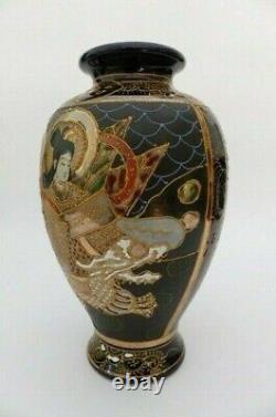 Japanese Satsuma Vases Meiji Period Urashima Taro Riding The Sea Dragon