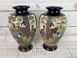 Japanese Satsuma Vases Pair Antique 25 cm