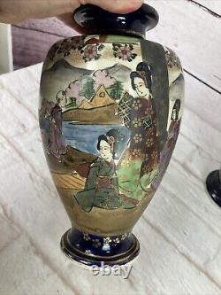 Japanese Satsuma Vases Pair Antique 25 cm