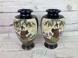 Japanese Satsuma Vases Pair Antique 25 cm