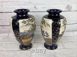 Japanese Satsuma Vases Pair Antique 25 cm