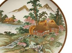 Japanese Satsuma Ware Pottery Plate with Watermill & Mountains by Yuzan Meiji