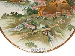 Japanese Satsuma Ware Pottery Plate with Watermill & Mountains by Yuzan Meiji