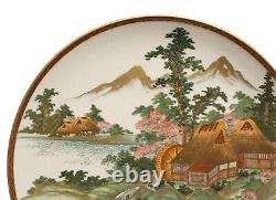 Japanese Satsuma Ware Pottery Plate with Watermill & Mountains by Yuzan Meiji