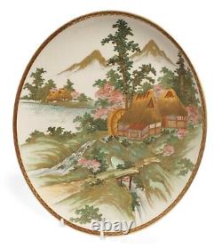 Japanese Satsuma Ware Pottery Plate with Watermill & Mountains by Yuzan Meiji