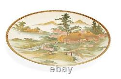 Japanese Satsuma Ware Pottery Plate with Watermill & Mountains by Yuzan Meiji