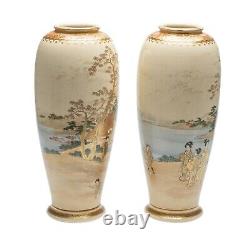 Japanese Satsuma Ware Vase Pair by Koshida Family Outing Meiji Period c1890