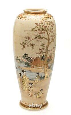 Japanese Satsuma Ware Vase Pair by Koshida Family Outing Meiji Period c1890