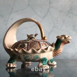 Japanese Satsuma tea kettle, rare Minogame Turtle form, signed Makuzu Koz