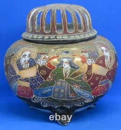 Japanese Satsuma vintage Victorian Meiji Period oriental antique pot pourri vase