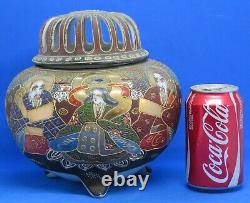 Japanese Satsuma vintage Victorian Meiji Period oriental antique pot pourri vase