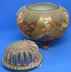 Japanese Satsuma vintage Victorian Meiji Period oriental antique pot pourri vase