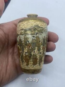 Japanese Senshu Satsuma Hand Painted Miniature Porcelain Vase Meiji period