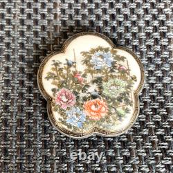 Japanese Victorian ANTIQUE SATSUMA BROOCH BUTTON Silver Floral Gold
