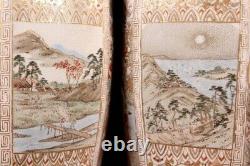 KIMONO SAMURAI Gilt Landscape Pair of MEIJI Period SATSUMA Ware Japanese Antique