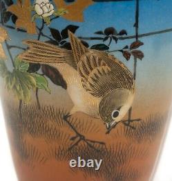 Kacho-Ga Satsuma Vase by Taizan Yohei? With Sparrow & Butterflies, Meiji c1890