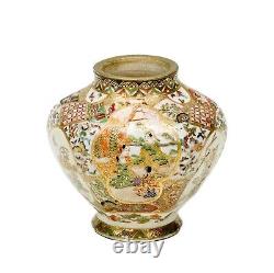 Kanzan Japanese Satsuma Hand Painted Porcelain Miniature Vase Late Meiji period