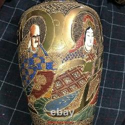 Large 12H Japanese KINKOZAN Satsuma Moriage Vase of Kannon & Arhats