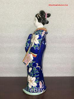 Large 13.5H Japanese Satsuma Kutani Imari Porcelain Geisha Bijin Statue Okimono